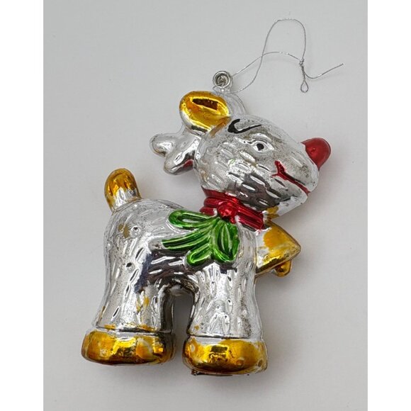 Vintage Shiny Standing Reindeer Christmas Tree Ornament Rudolph Red Nosed - Picture 8 of 8